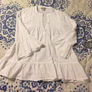 Lucky Brand- Live in Love White Flared Peasant Top